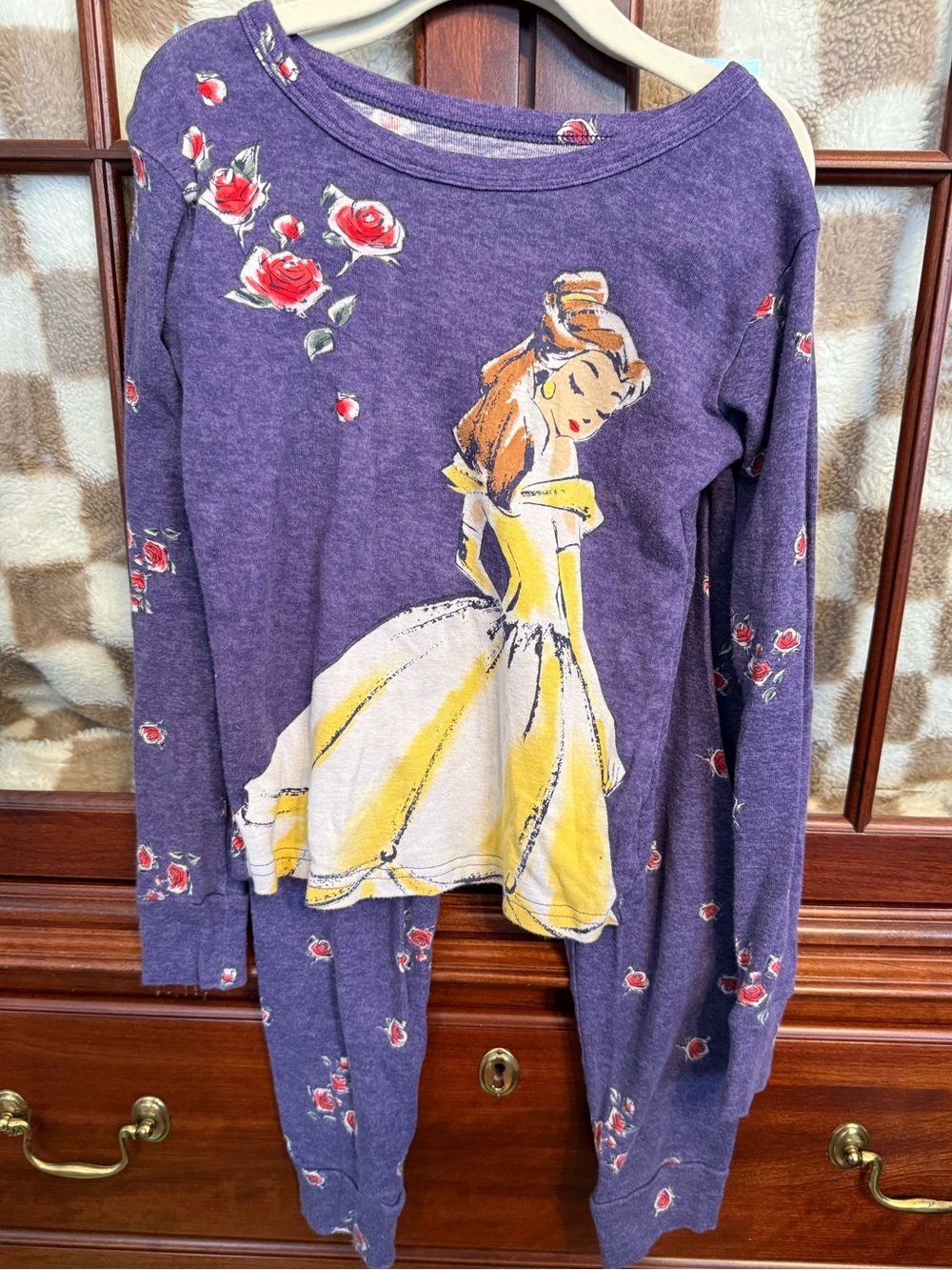 Disney Purple Long-Sleeve Belle Graphic Top with Rose Print